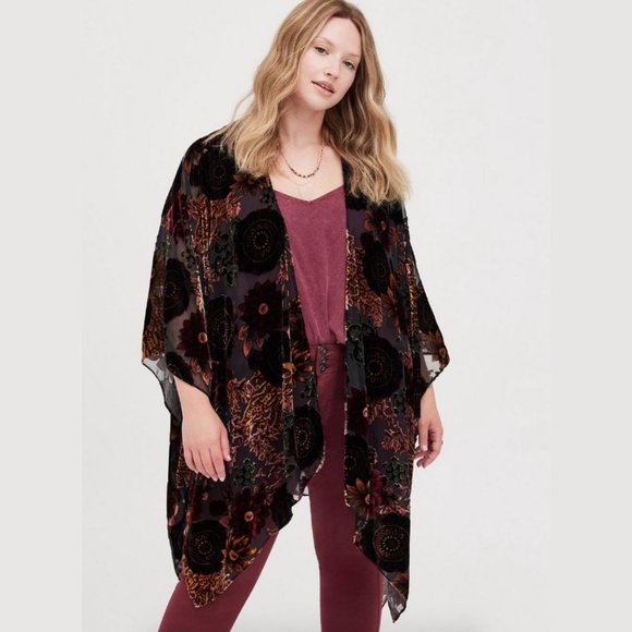 torrid Other - NWT Torrid - Burnout Ruana - Floral Black and Wine Kimono